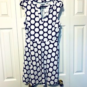 Navy and white polka dot dress